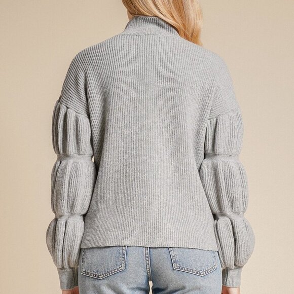 HEM & THREAD GREY MOCK NECK SWEATER WITH BALLOON SLEEVES - Picture 3 of 3